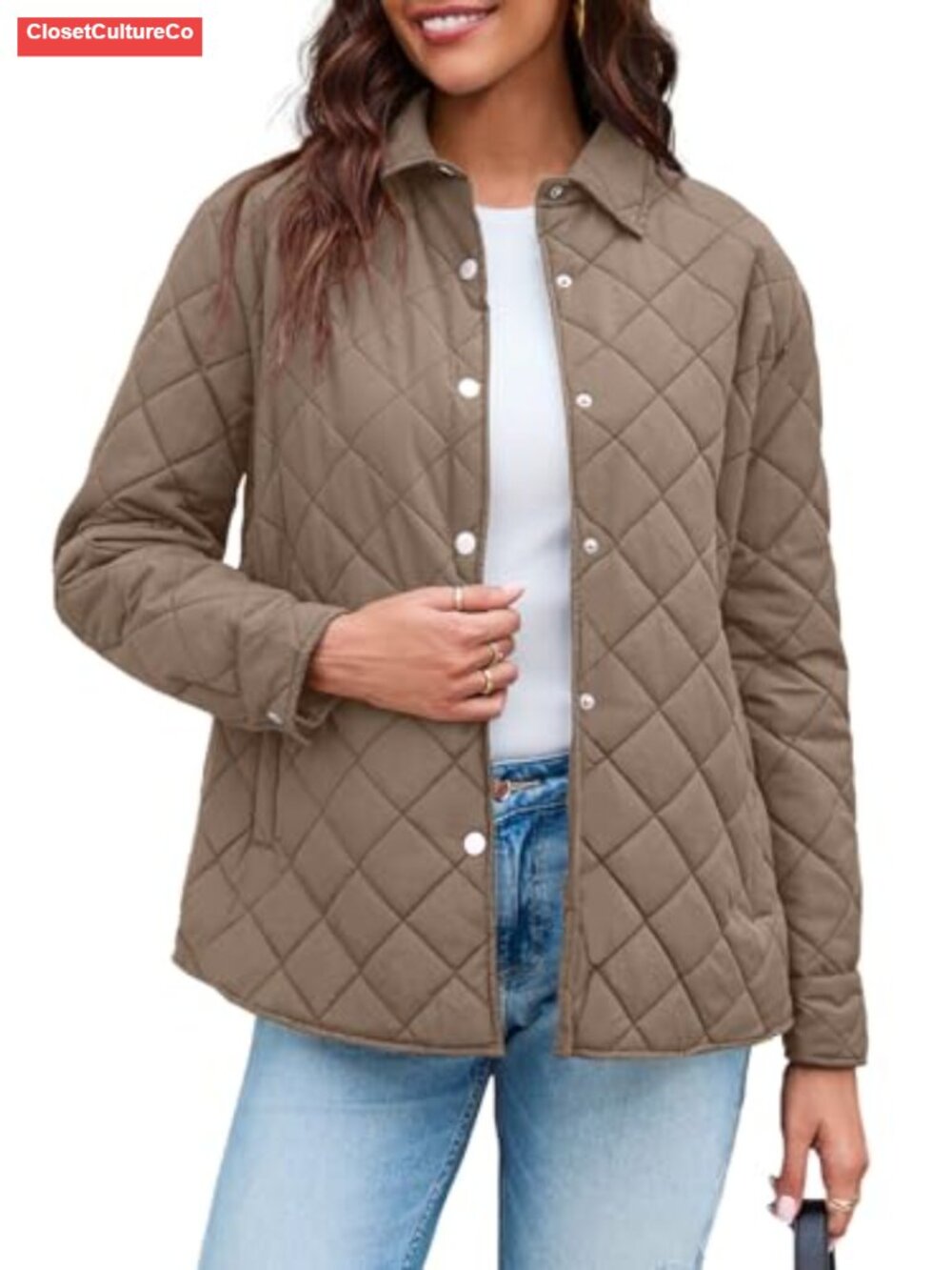 Womens Lightweight Quilted Puffer Jacket Button Down Stand Collar Warm Coat